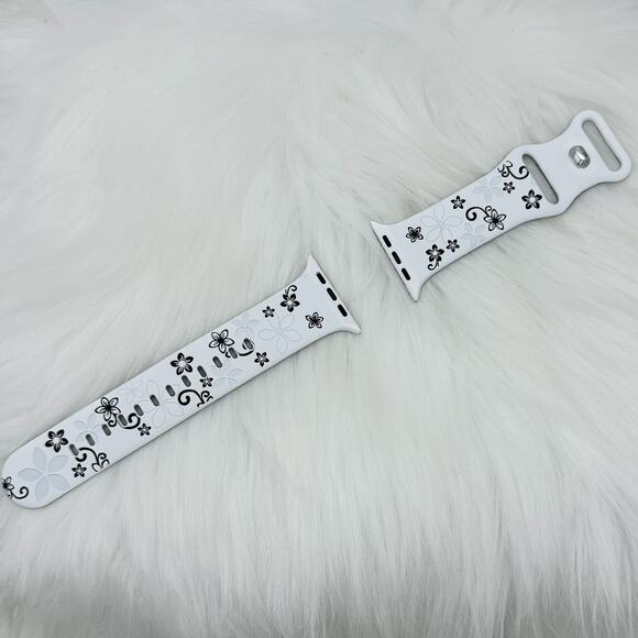 Unbranded Other - New Floral Design Apple Watch Bands 42mm 44mm 45mm 49mm Black and White